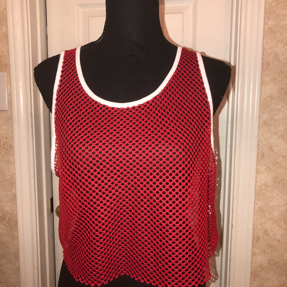 Forever 21 Red Mesh Crop Top